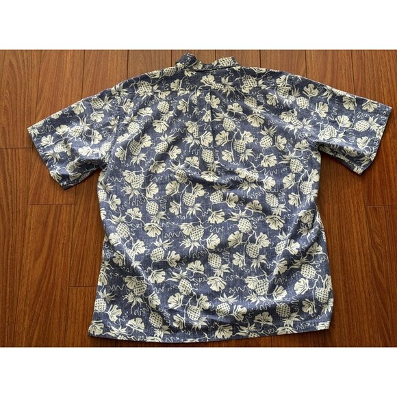 Reyn Spooner Hawaiian Shirt Large Blue Floral Pineapple Short Sleeve Classic Fit - Picture 11 of 12